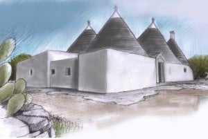 Drawing of restored masseria in Cisternino, Puglia