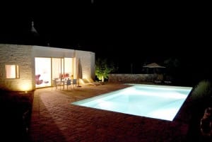Nightview of swimming pool in our trullo for rent