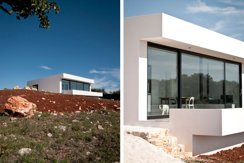 Interior design of a contemporary house in Puglia with view of the countryside